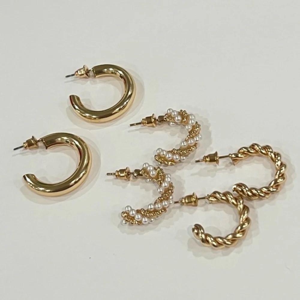 NEW‎ 3 pcs earring set gold hoop earrings